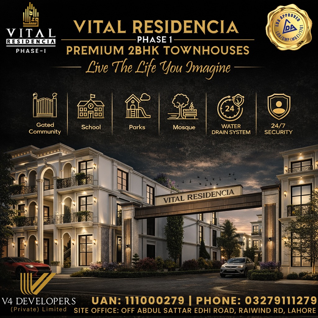 Icons for RO Plant, Sports Complex, and Security at Vital Residencia Lahore