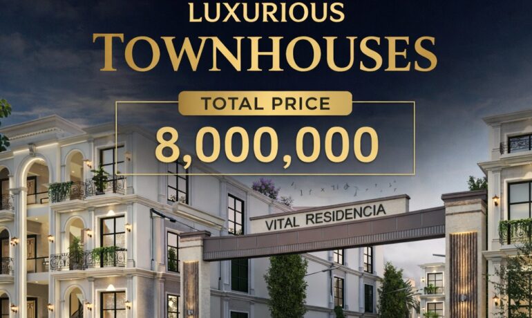 Front elevation of luxury townhouses at Vital Residencia on Main Raiwind Road Lahore